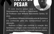 Nota de Pesar - Professor José Willame Nascimento Santos